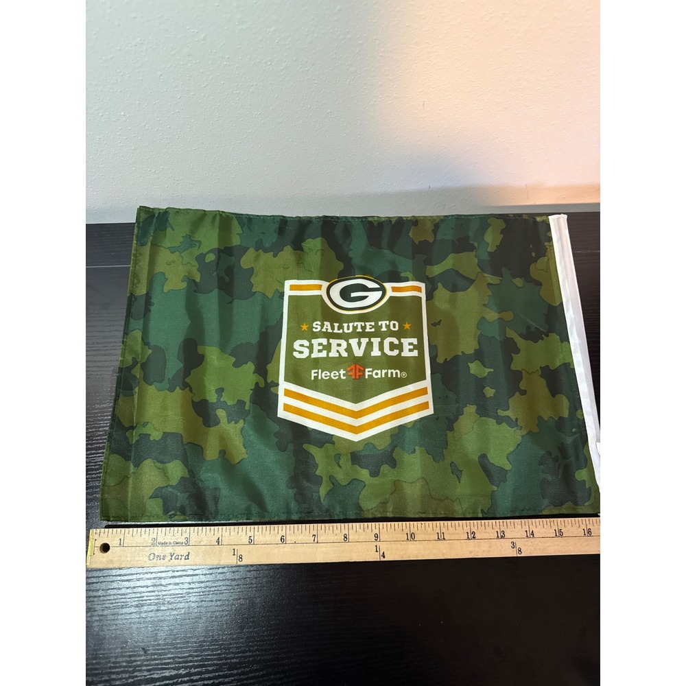 Green Bay Packers Car Flag Green Camo Salute to Service Fleet Farm 2025 SGA New - Picture 5 of 6